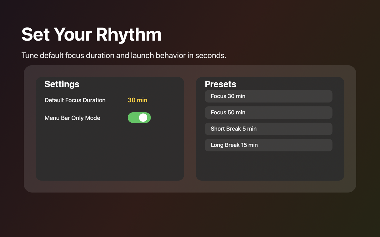 Krono settings view
